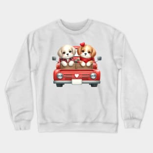 Valentine Dog Couple Sitting On Truck Crewneck Sweatshirt